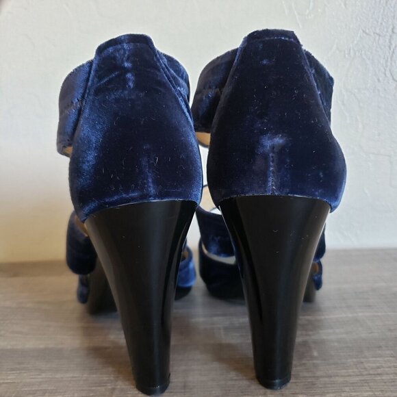 Michael Kors Berkley Velvet T-Strap Heels Admiral Blue Size Women's 10 Zippered - Picture 5 of 12